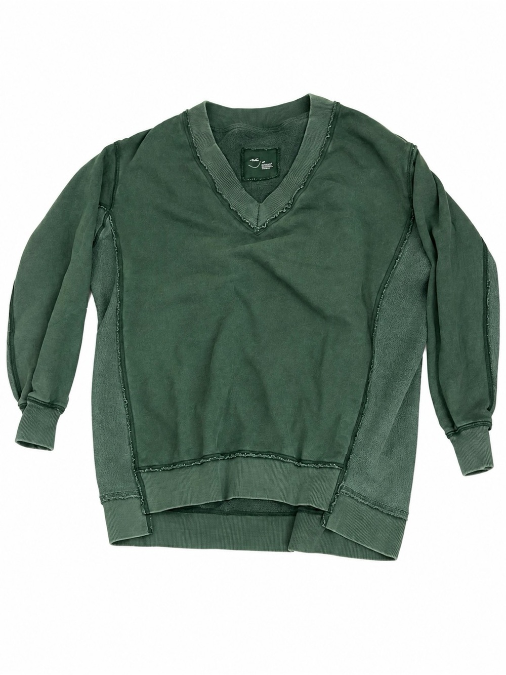aerie Forest Green V-Neck Raw-Edge Pullover